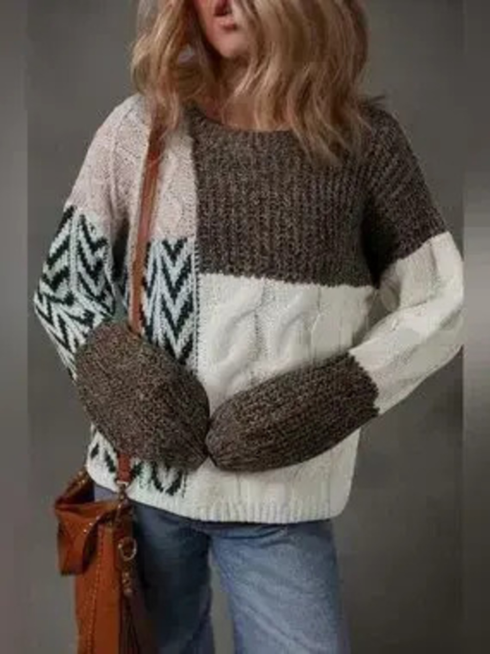 Color Block Cable Knit Sweater - Picture 3 of 4